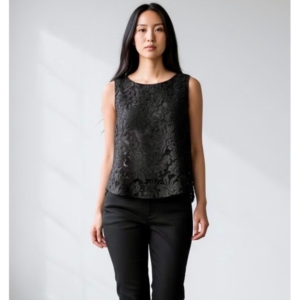 Banana Republic Black Lace Tank Top M Witchy Whimsigothic Goth Grunge Boxy Sheer